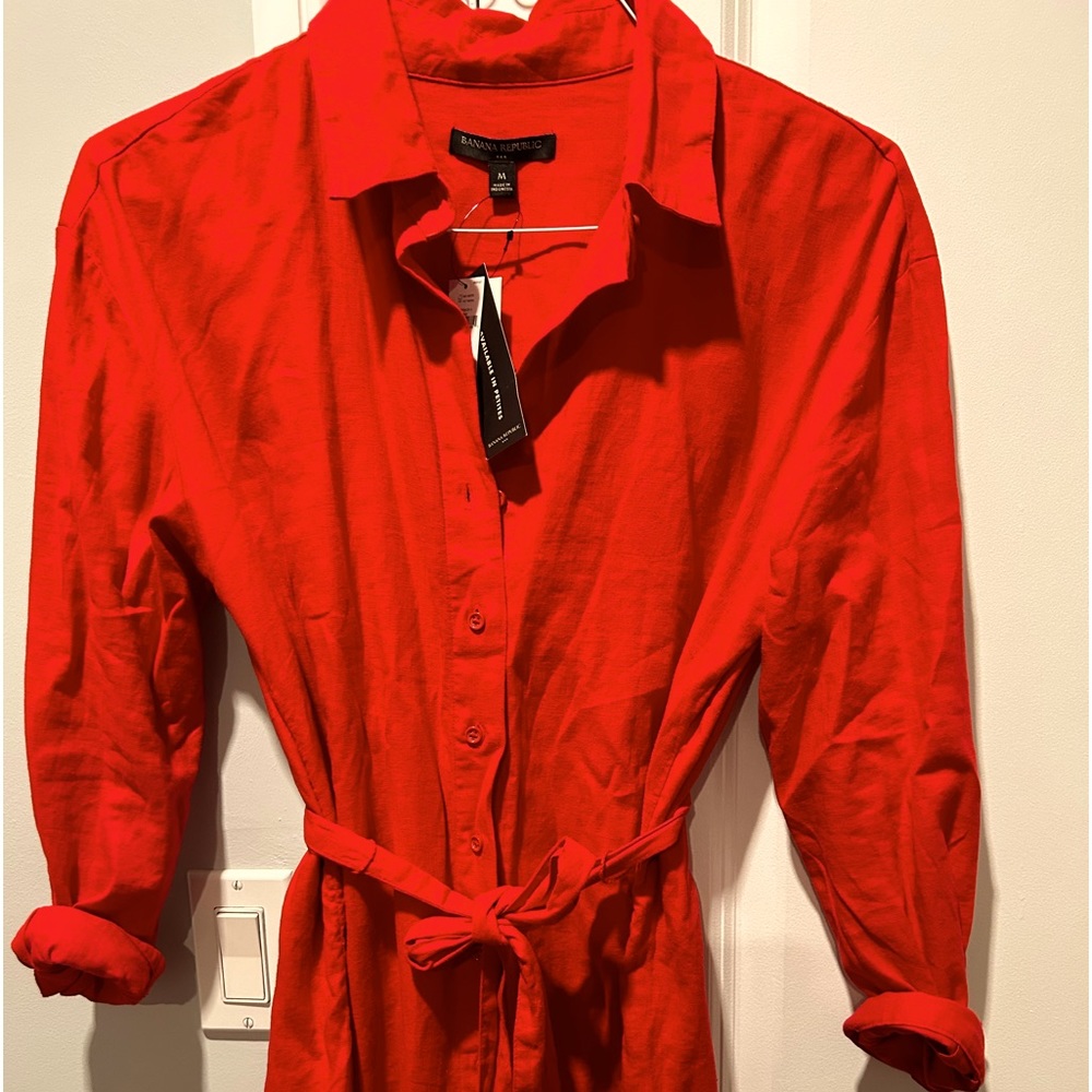 Banana Republic Linen-Blend Midi Shirtdress size M
